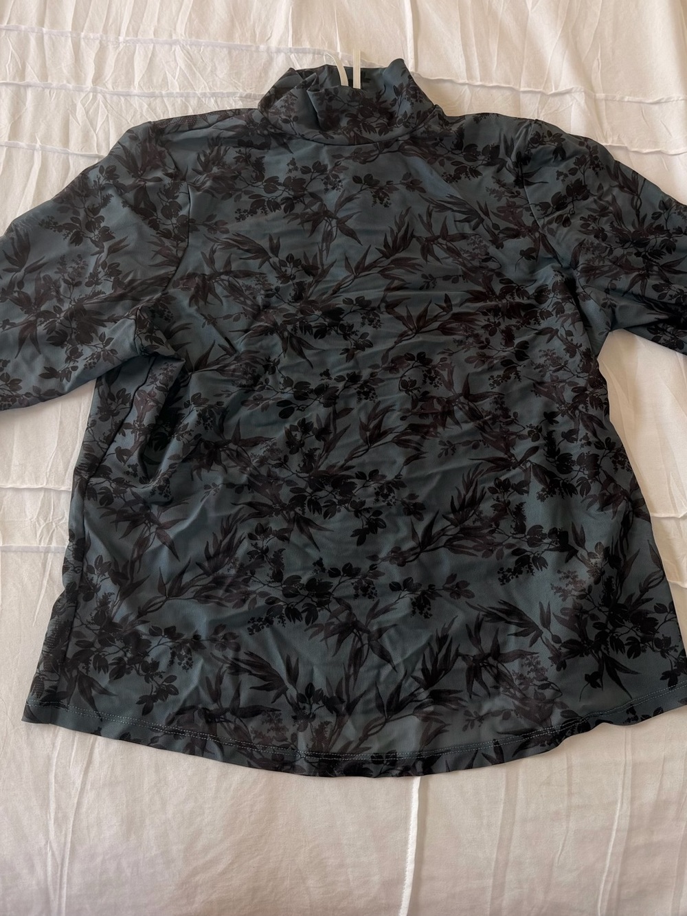 Anthropologie Black Floral-Print Mesh Mock Neck Top - Slate Blue